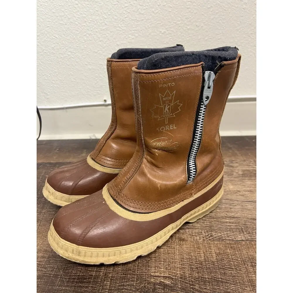 Vintage Sorel Pinto Leather/Rubber/Zipper/Wool Duck Boots Size 8 Rare